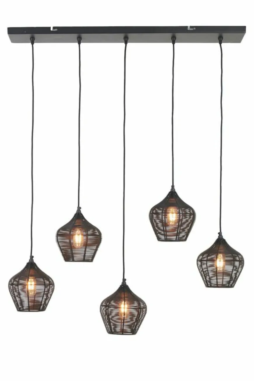 Light en Living Hanglamp 5L 100x20x122 cm ALVARO mat zwart