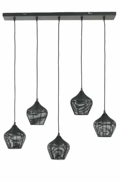 Light en Living Hanglamp 5L 100x20x122 cm ALVARO mat zwart