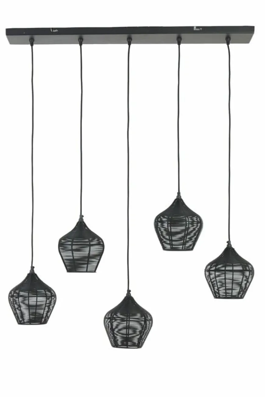 Light en Living Hanglamp 5L 100x20x122 cm ALVARO mat zwart