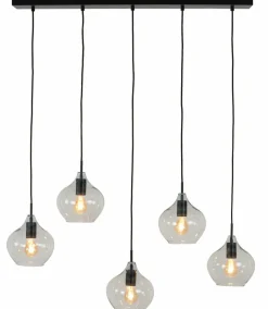 Light en Living Hanglamp 5L 104x20x120 cm RAKEL mat zwart+helder