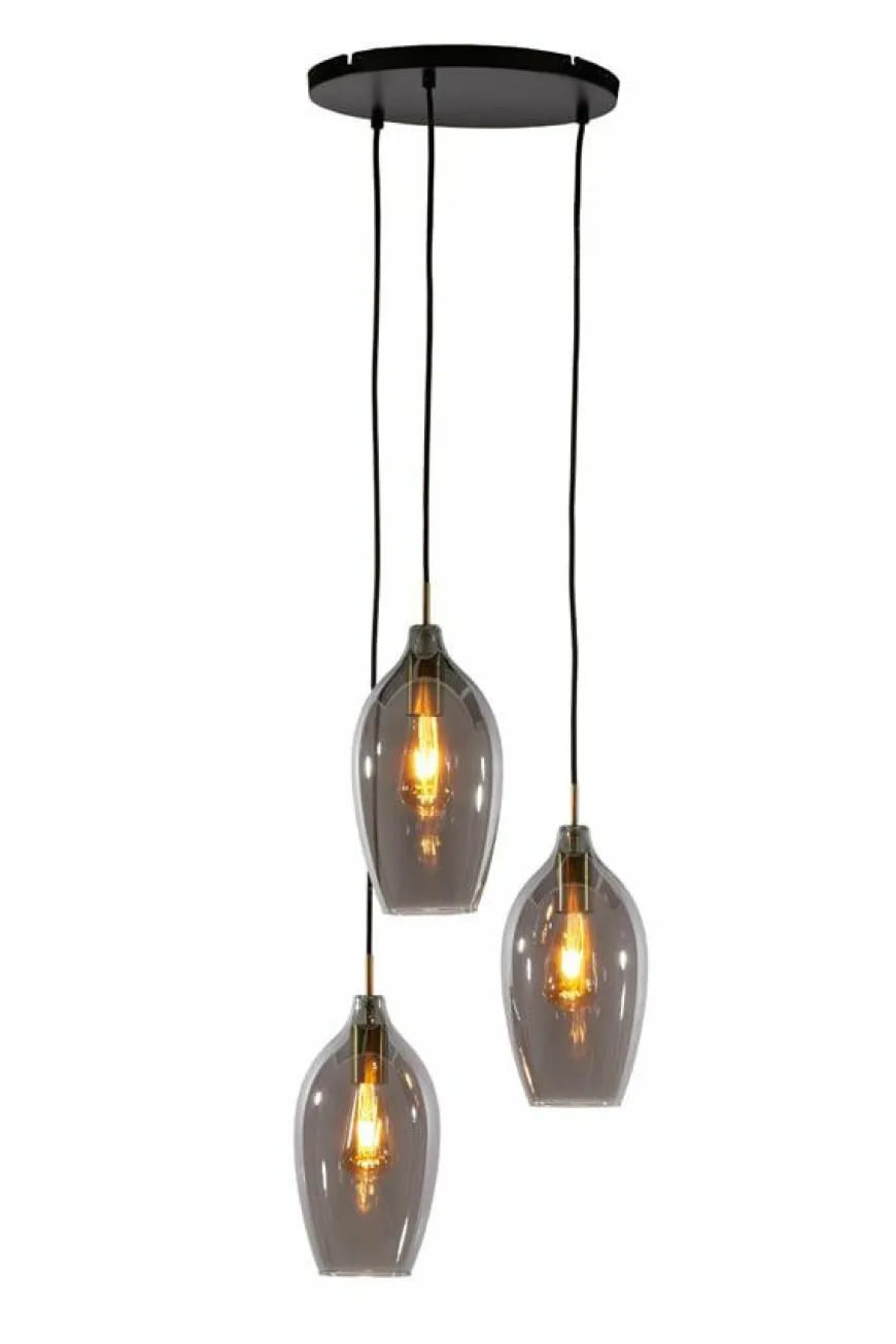 Light en Living Hanglamp 3L Ø35x32 cm LUKARO antiek brons+glas smoke