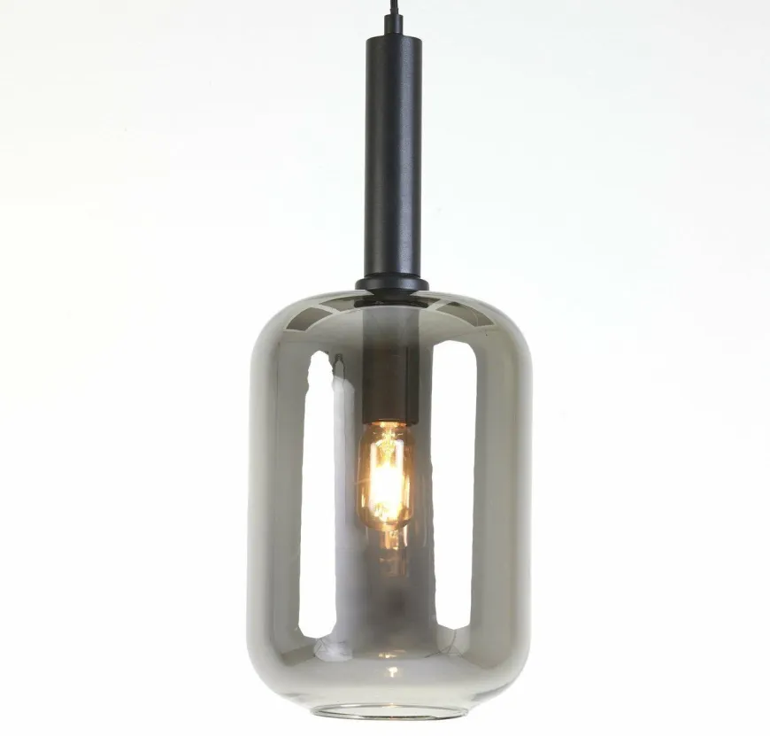Light en Living Hanglamp Ø22x52 cm LEKAR zwart+smoke glas