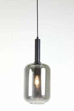Light en Living Hanglamp Ø22x52 cm LEKAR zwart+smoke glas