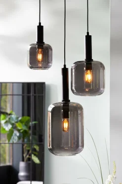 Light en Living Hanglamp Ø22x52 cm LEKAR zwart+smoke glas