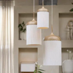 Light en Living Hanglamp Ø27,5x52 cm DANIA hout print naturel+touw crème