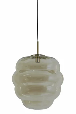 Light en Living Hanglamp MISTY goud+glas amber goud - 2 maten