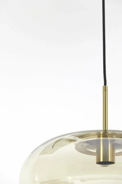 Light en Living Hanglamp MISTY goud+glas amber goud - 2 maten