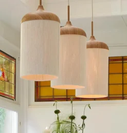 Light en Living Hanglamp 3L 90x22x32 cm DANIA hout print naturel+touw crème