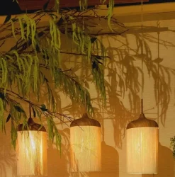 Light en Living Hanglamp 3L 90x22x32 cm DANIA hout print naturel+touw crème