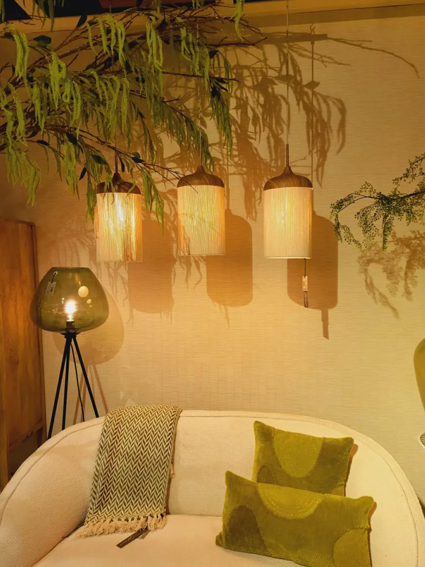 Light en Living Hanglamp 3L 90x22x32 cm DANIA hout print naturel+touw crème