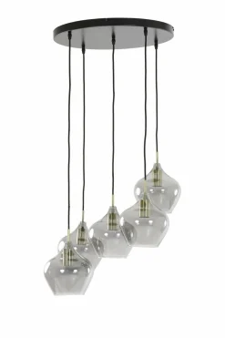 Light en Living Hanglamp 5L Ø61x66 cm RAKEL antiek brons+smoke