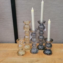 Light en Living Kaarsenhouder Ø9,5x34 cm ITINGA glas bubbel smoke