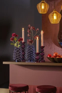 Light en Living Kaarsenhouder Ø9,5x34 cm ITINGA glas bubbel paars