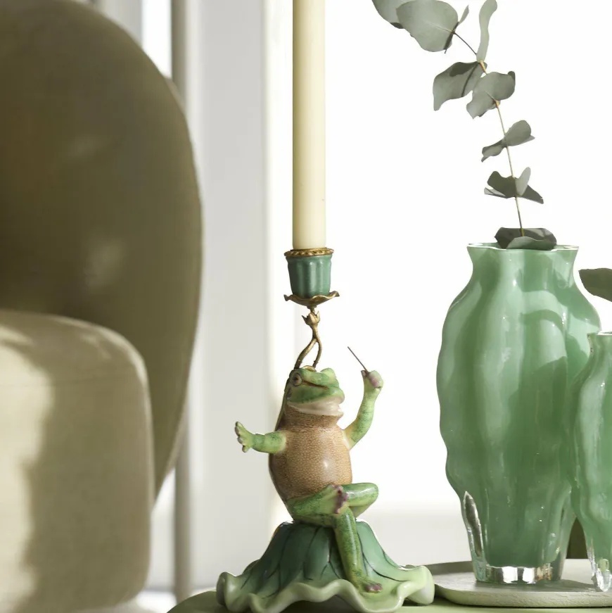 Light en Living Kandelaar Kandelaar 15x15x24 cm FROG groen+bronscm BIRD mat zwart - Copy