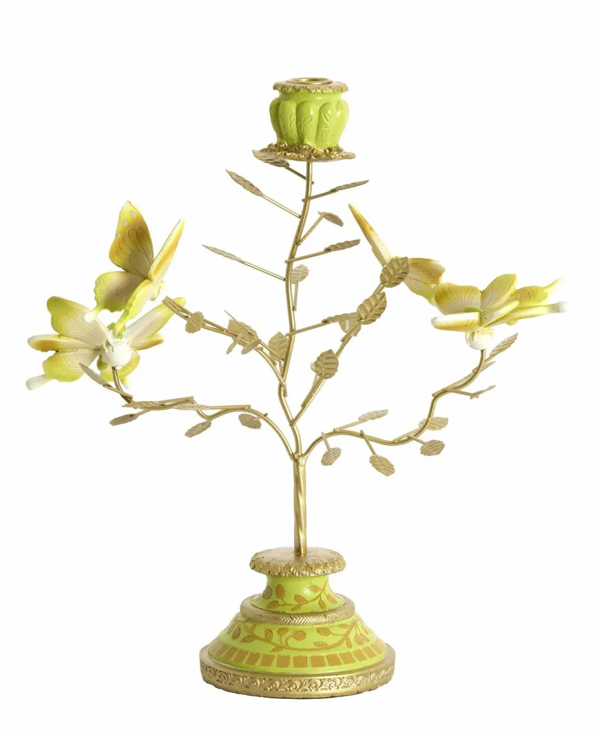 Light en Living Kandelaar 35,5x18x37,5 cm BUTTERFLY lichtgroen+lichtgoud