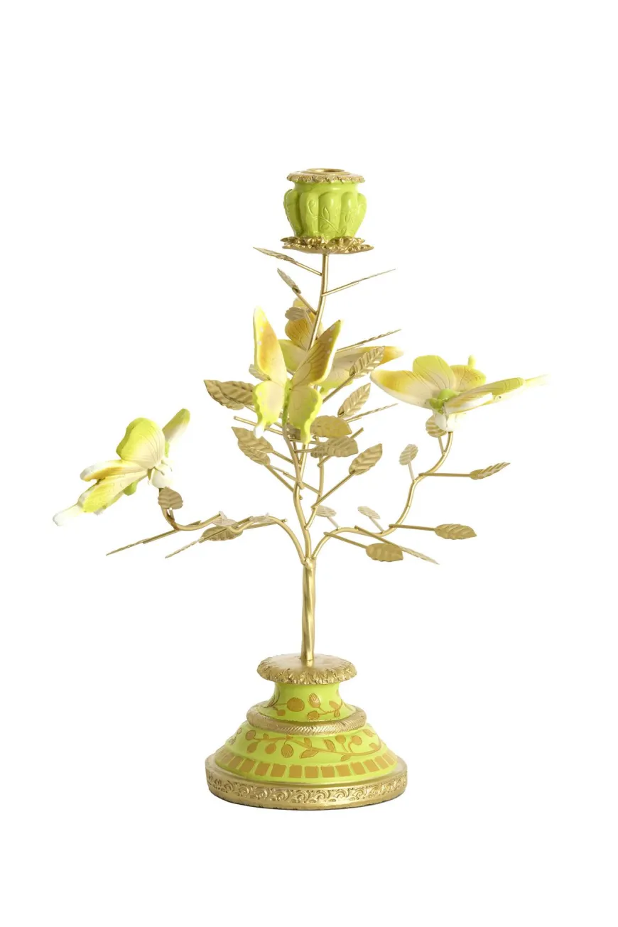 Light en Living Kandelaar 35,5x18x37,5 cm BUTTERFLY lichtgroen+lichtgoud