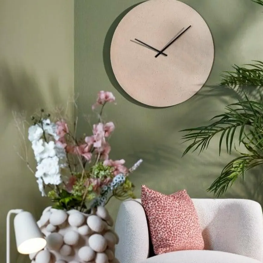 Light en Living Klok Ø74 cm LICOLA mat zand+licht bruin gespikkeld