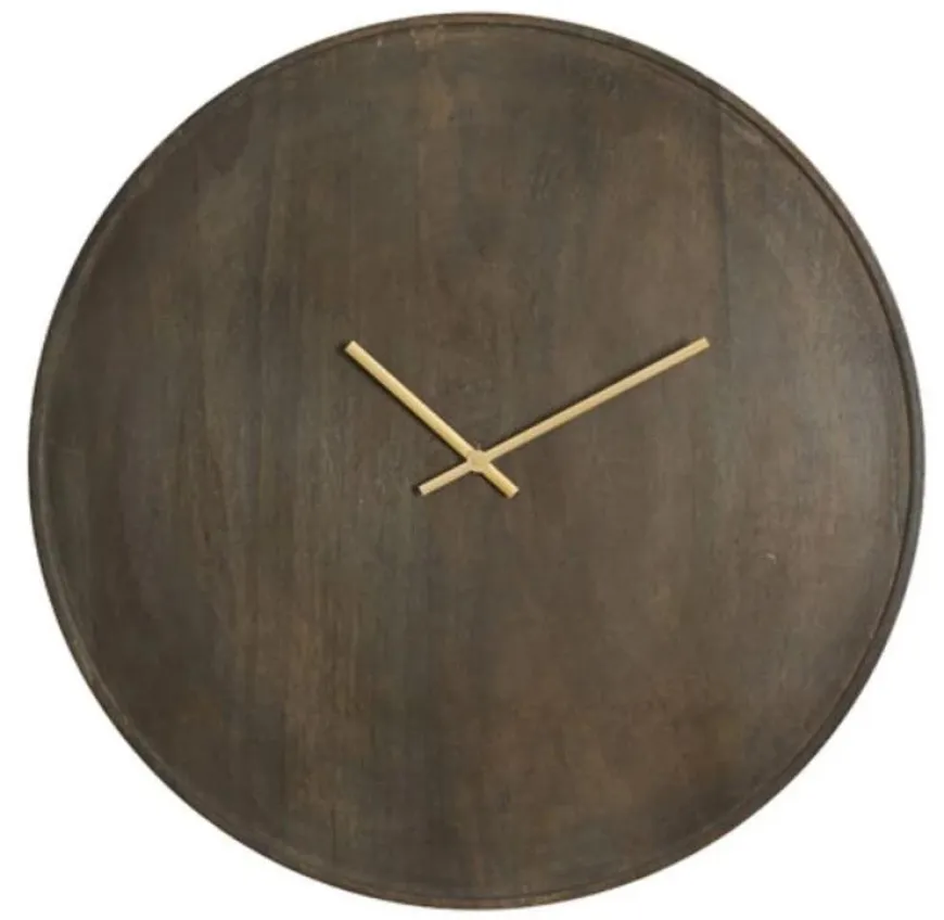 Light en Living Klok Ø56 cm VETI mango hout donker bruin+goud