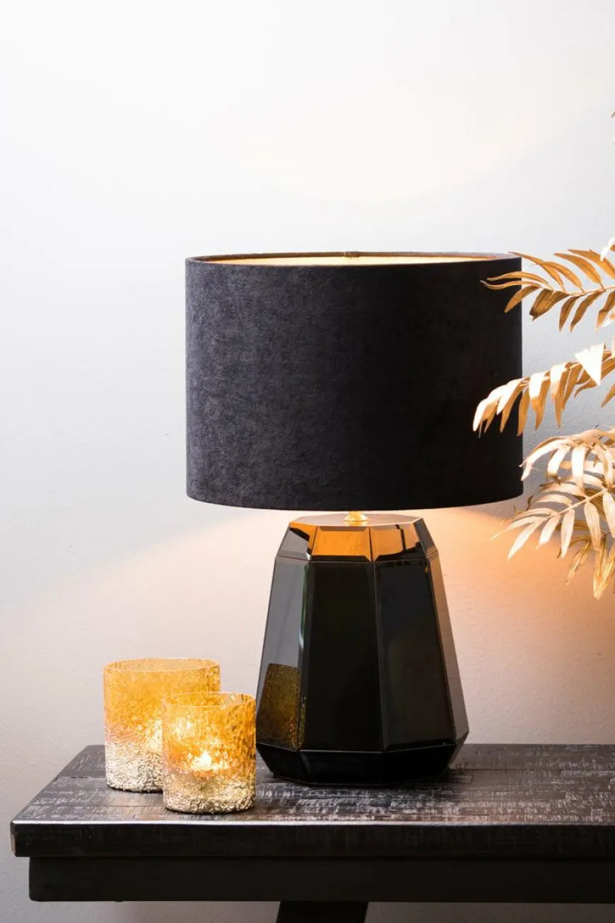 Light en Living Lampenkap cilinder VELOURS zwart-taupe - diverse maten
