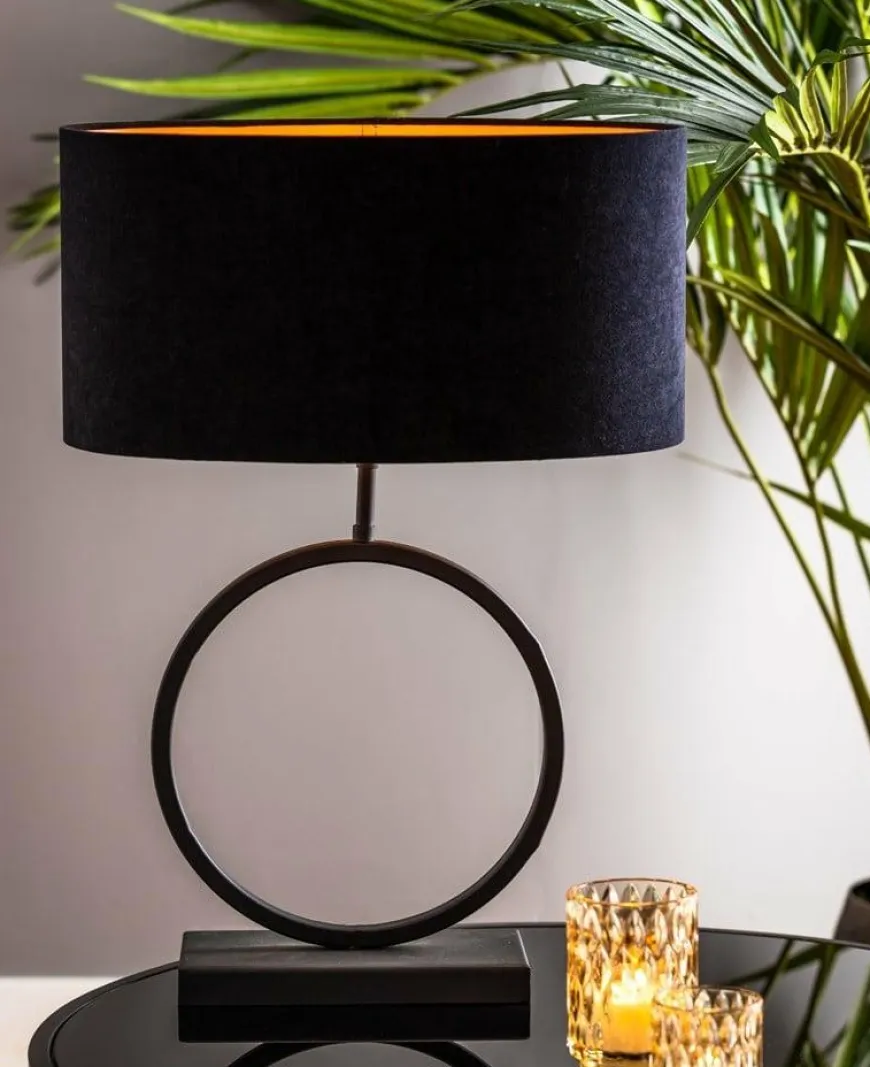 Light en Living Lampenkap ovaal recht VELOURS zwart-taupe - diverse maten