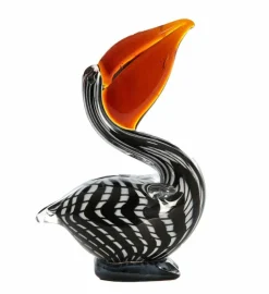 Light en Living Ornament 13x7x19 cm PELICAN glas zwart-wit+bruin gestreept