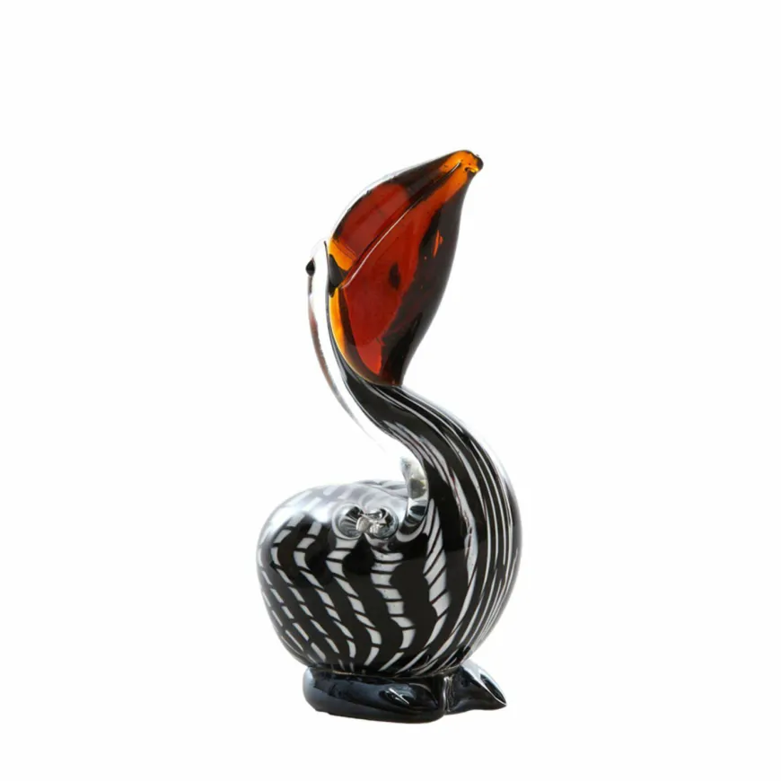Light en Living Ornament 13x7x19 cm PELICAN glas zwart-wit+bruin gestreept