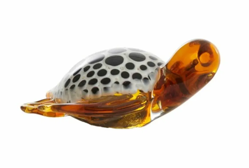 Light en Living Ornament 15,5x14,5x7 cm TURTLE glas amber+wit-zwart