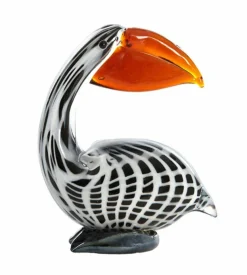 Light en Living Ornament 13x7x16,5 cm PELICAN glas zwart-wit+bruin gestreept