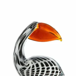 Light en Living Ornament 13x7x16,5 cm PELICAN glas zwart-wit+bruin gestreept