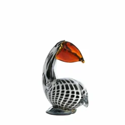 Light en Living Ornament 13x7x16,5 cm PELICAN glas zwart-wit+bruin gestreept