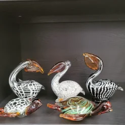 Light en Living Ornament 13x7x16,5 cm PELICAN glas zwart-wit+bruin gestreept