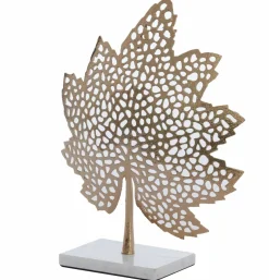 Light en Living Ornament op voet 28x8x35 cm LEAF goud+marmer wit