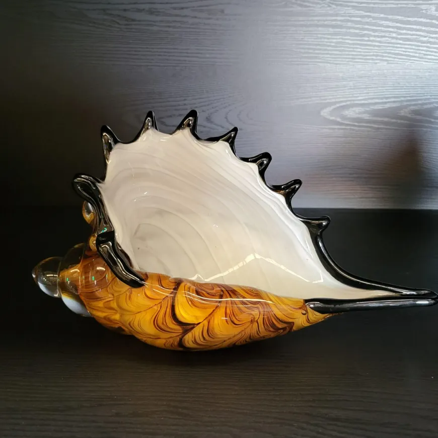 Light en Living Ornament 28x12x16 cm SHELL glas bruin-brons+wit