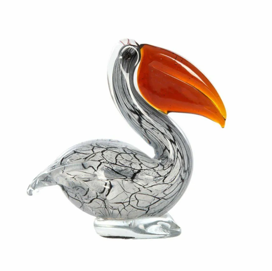 Light en Living Ornament 14,5x8x15,5 cm PELICAN glas wit+zwart marmer print