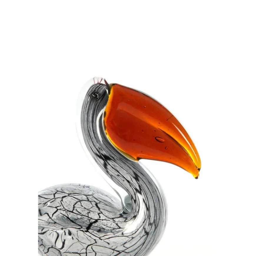 Light en Living Ornament 14,5x8x15,5 cm PELICAN glas wit+zwart marmer print