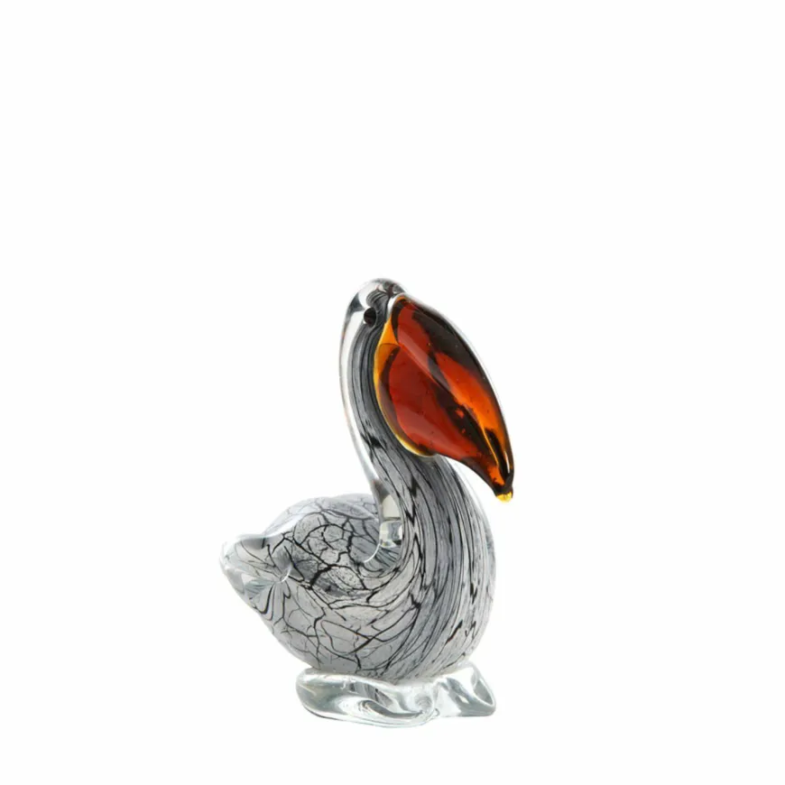 Light en Living Ornament 14,5x8x15,5 cm PELICAN glas wit+zwart marmer print