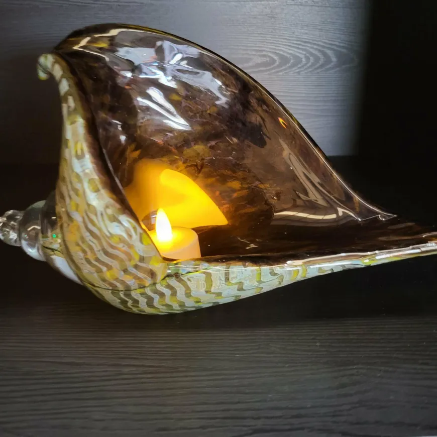 Light en Living Ornament 28x12x16 cm SHELL glas olijf groen