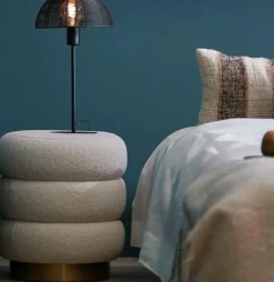Light en Living Poef Ø40x45 cm KIMI teddy wit+goud