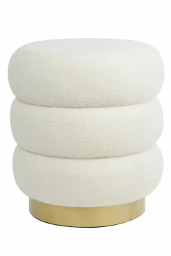 Light en Living Poef Ø40x45 cm KIMI teddy wit+goud