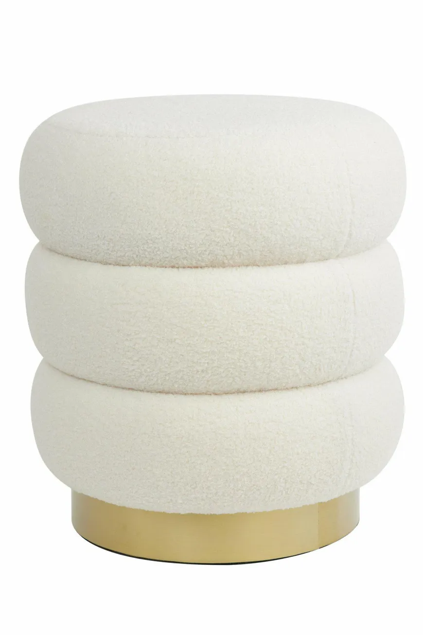 Light en Living Poef Ø40x45 cm KIMI teddy wit+goud