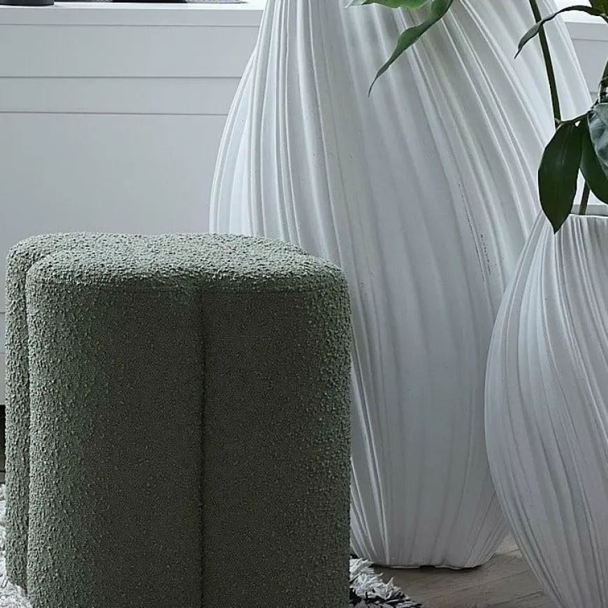 Light en Living Poef 38x38x45 cm NALANI bouclé donker groen