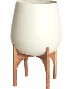 Light en Living Pot deco op voet Ø59x82 cm KARUNA hout+mat crème