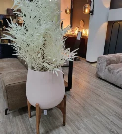 Light en Living Pot deco op voet Ø59x82 cm KARUNA hout+mat crème