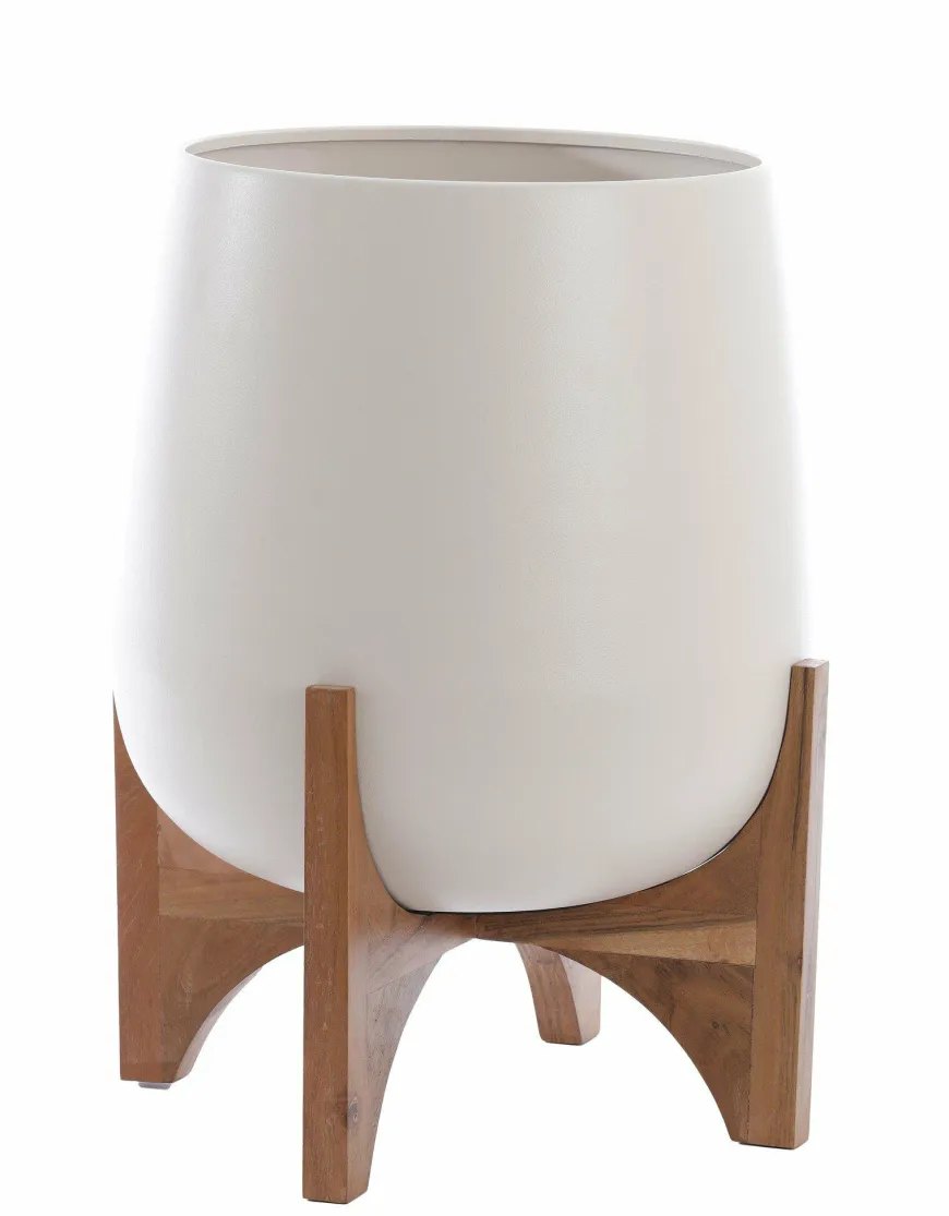 Light en Living Pot deco op voet Ø44x53 cm KARUNA hout+mat crème