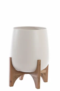 Light en Living Pot deco op voet Ø44x53 cm KARUNA hout+mat crème