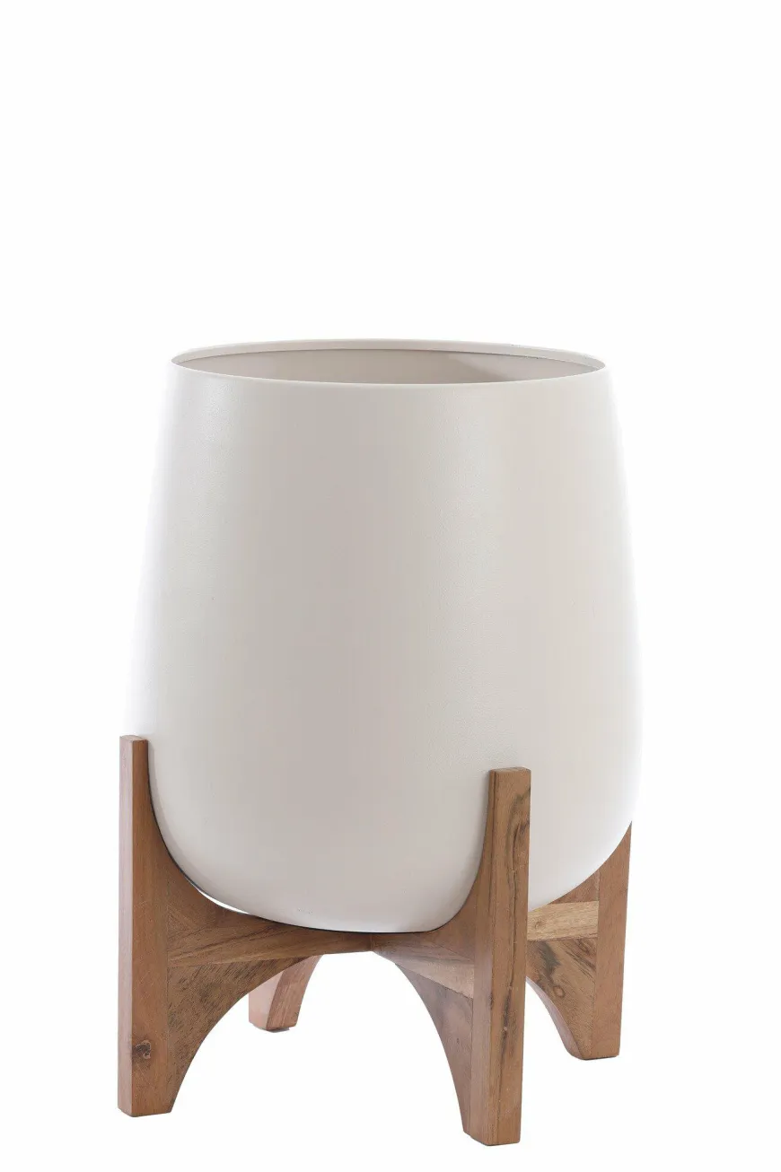 Light en Living Pot deco op voet Ø44x53 cm KARUNA hout+mat crème