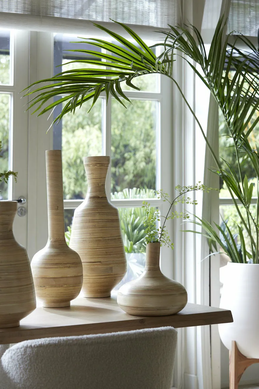 Light en Living Pot deco op voet Ø44x53 cm KARUNA hout+mat crème