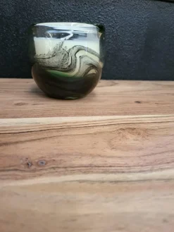 Light en Living Pot met kaars 9x9x9 cm OASIS glas groen zwart