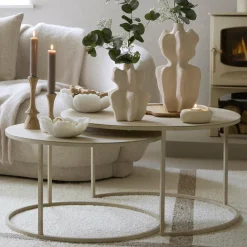 Light en Living Salontafel S/2 Ø65x38+Ø75x42 cm SADAR zand+l bruin gespikkld