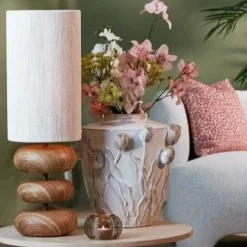 Light en Living Tafellamp Ø22x67,5 cm DANIALO hout print naturel+touw crème